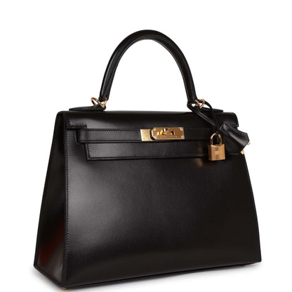 Hermes Kelly 28 Sellier Black Box Gold Hardware