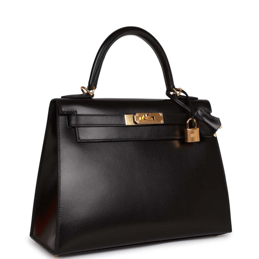 Hermes Kelly 28 Sellier Black Box Gold Hardware