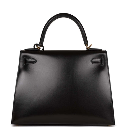 Hermes Kelly 28 Sellier Black Box Gold Hardware