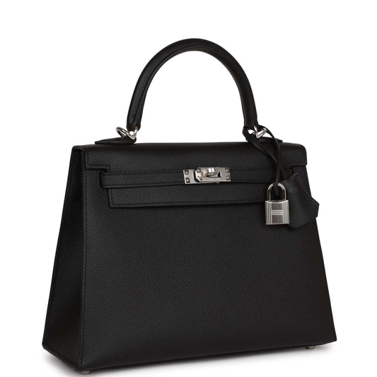 Hermes Kelly 25 Sellier Black Epsom Palladium Hardware