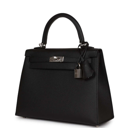 Hermes Kelly 25 Sellier Black Epsom Palladium Hardware