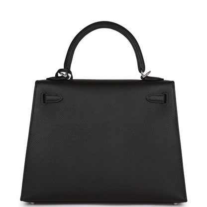 Hermes Kelly 25 Sellier Black Epsom Palladium Hardware
