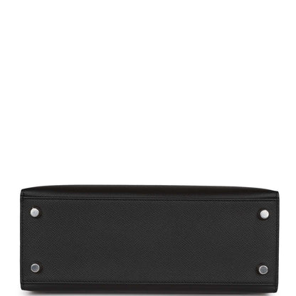 Hermes Kelly 25 Sellier Black Epsom Palladium Hardware