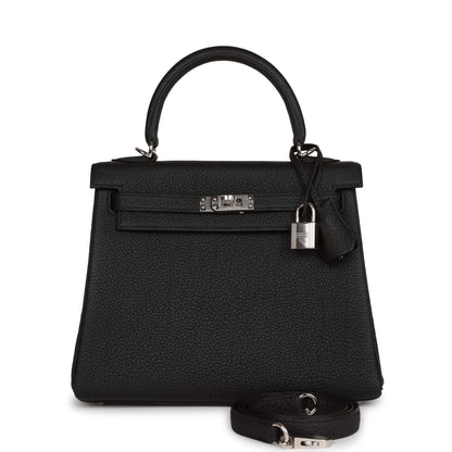 Hermes Kelly 25 Retourne Black Togo Palladium Hardware