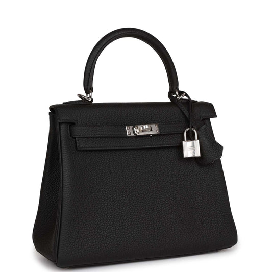 Hermes Kelly 25 Retourne Black Togo Palladium Hardware