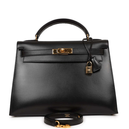 Hermes Kelly 32 Sellier Black Box Gold Hardware