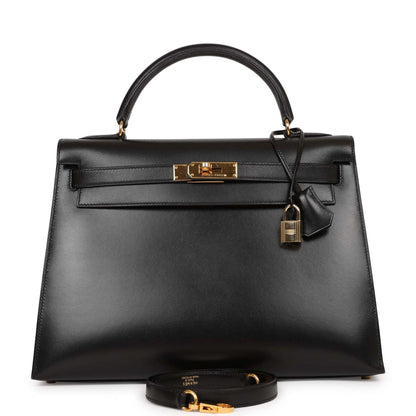Hermes Kelly 32 Sellier Black Box Gold Hardware
