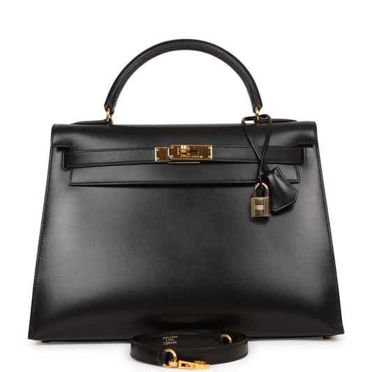 Hermes Kelly 32 Sellier Black Box Gold Hardware