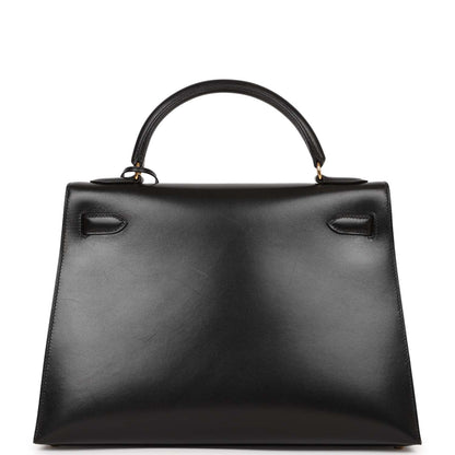 Hermes Kelly 32 Sellier Black Box Gold Hardware