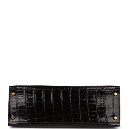 Hermes Kelly 32 Sellier Black Shiny Niloticus Crocodile Gold Hardware