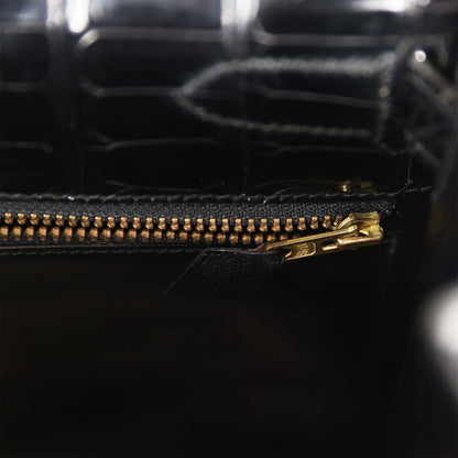 Hermes Kelly 32 Sellier Black Shiny Niloticus Crocodile Gold Hardware