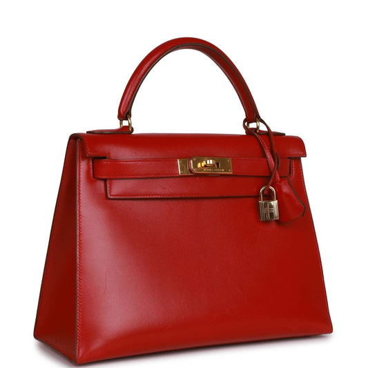 Hermes Kelly 28 Sellier Rouge Vif Box Gold Hardware