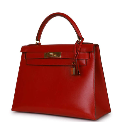 Hermes Kelly 28 Sellier Rouge Vif Box Gold Hardware