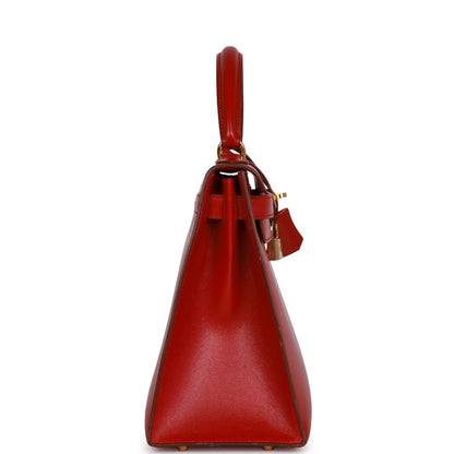 Hermes Kelly 28 Sellier Rouge Vif Box Gold Hardware
