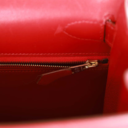 Hermes Kelly 28 Sellier Rouge Vif Box Gold Hardware