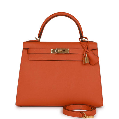 Hermes Kelly 28 Sellier Orange Epsom Gold Hardware