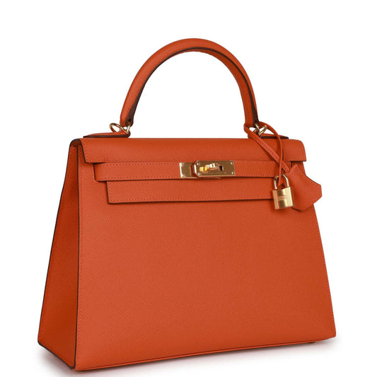 Hermes Kelly 28 Sellier Orange Epsom Gold Hardware