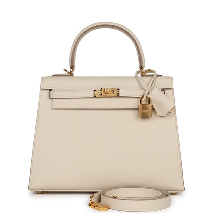 Hermes Kelly 25 Sellier Craie Epsom Gold Hardware
