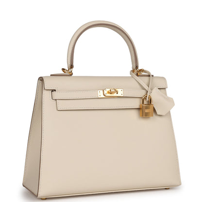 Hermes Kelly 25 Sellier Craie Epsom Gold Hardware
