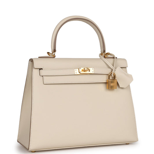 Hermes Kelly 25 Sellier Craie Epsom Gold Hardware