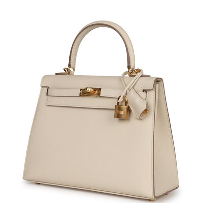 Hermes Kelly 25 Sellier Craie Epsom Gold Hardware