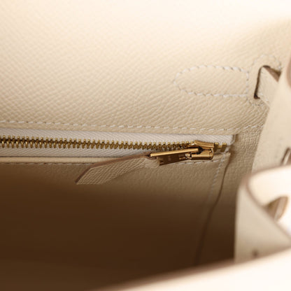 Hermes Kelly 25 Sellier Craie Epsom Gold Hardware