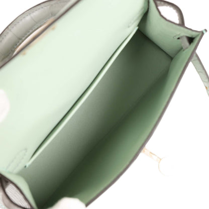 Hermes Special Order (HSS) Kelly 20 Sellier Vert D'Eau and Gris Perle Matte Alligator Permabrass Hardware