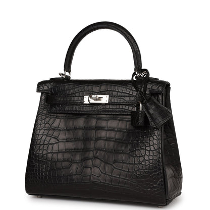Hermes Kelly 25 Retourne Black Matte Alligator Palladium Hardware