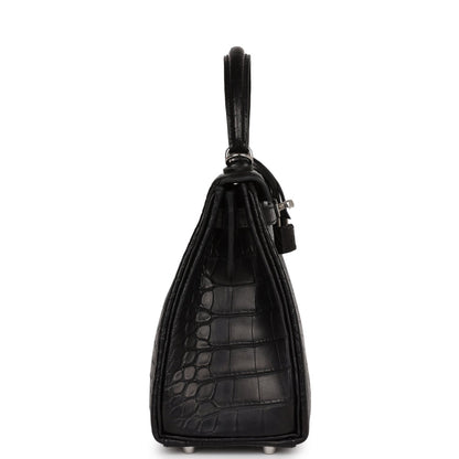 Hermes Kelly 25 Retourne Black Matte Alligator Palladium Hardware