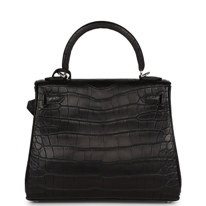 Hermes Kelly 25 Retourne Black Matte Alligator Palladium Hardware