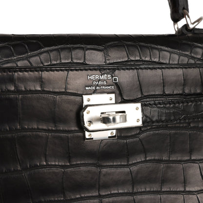 Hermes Kelly 25 Retourne Black Matte Alligator Palladium Hardware