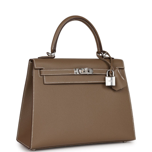 Hermes Kelly 25 Sellier Etoupe Epsom Palladium Hardware