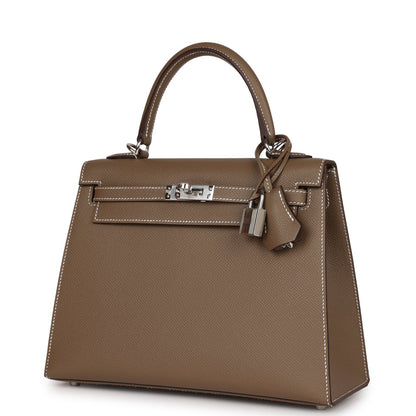 Hermes Kelly 25 Sellier Etoupe Epsom Palladium Hardware