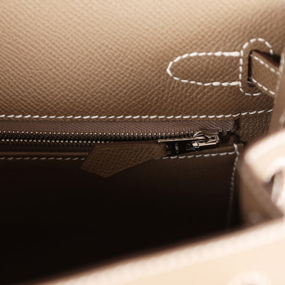 Hermes Kelly 25 Sellier Etoupe Epsom Palladium Hardware