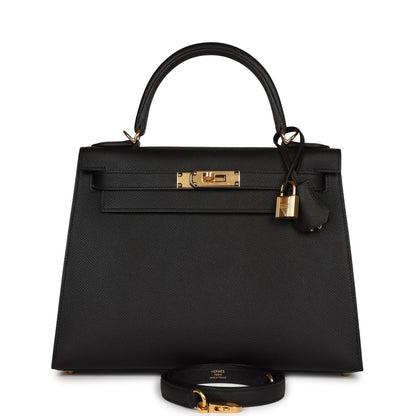 Hermes Kelly 28 Sellier Black Epsom Gold Hardware