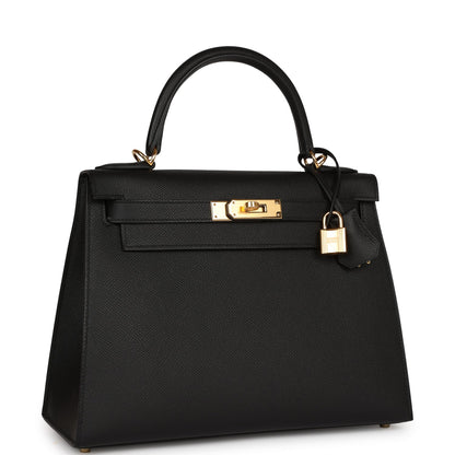 Hermes Kelly 28 Sellier Black Epsom Gold Hardware