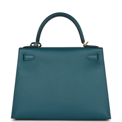 Hermes Kelly 28 Sellier Vert Bosphore Epsom Gold Hardware