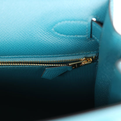 Hermes Kelly 28 Sellier Vert Bosphore Epsom Gold Hardware
