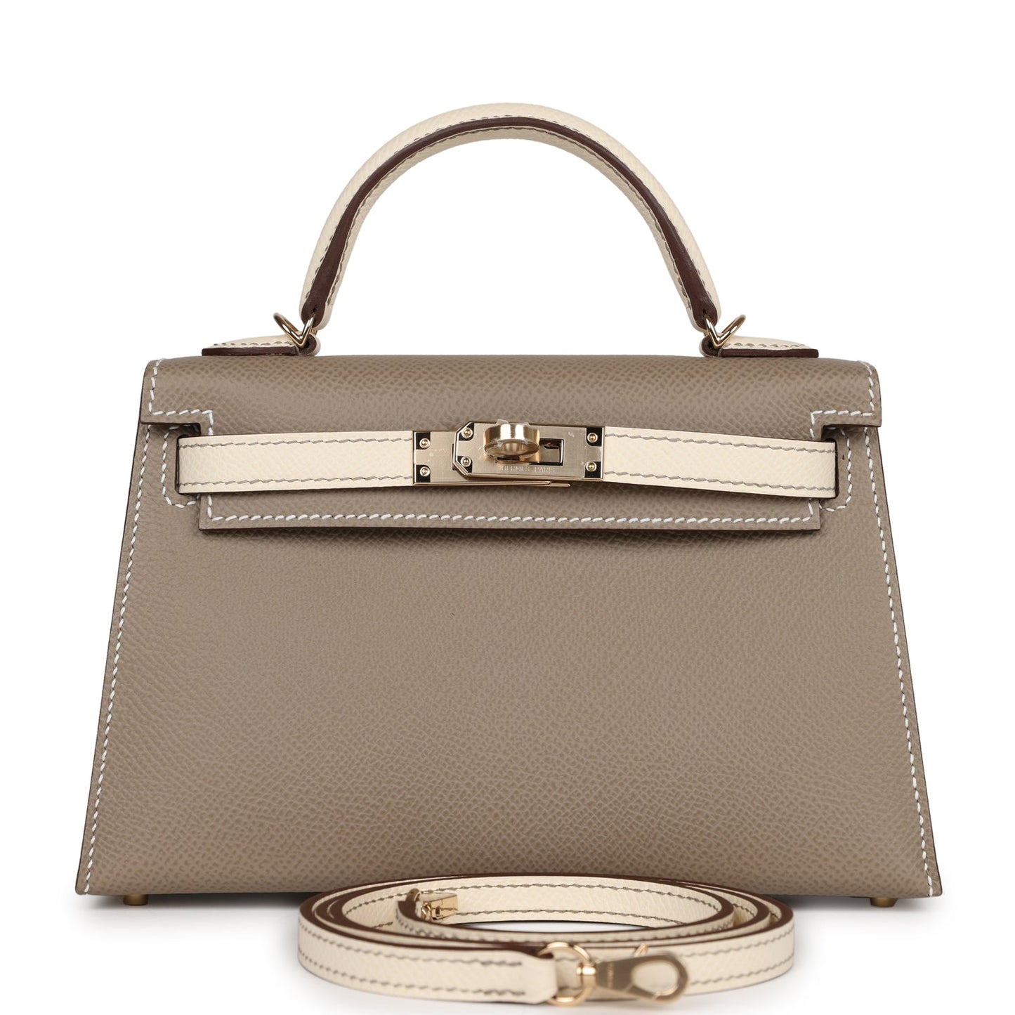 Hermes Kelly 20 Nata and Gris Asphalte Epsom Sellier Gold Hardware