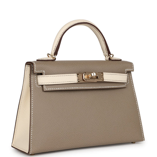 Hermes Kelly 20 Nata and Gris Asphalte Epsom Sellier Gold Hardware