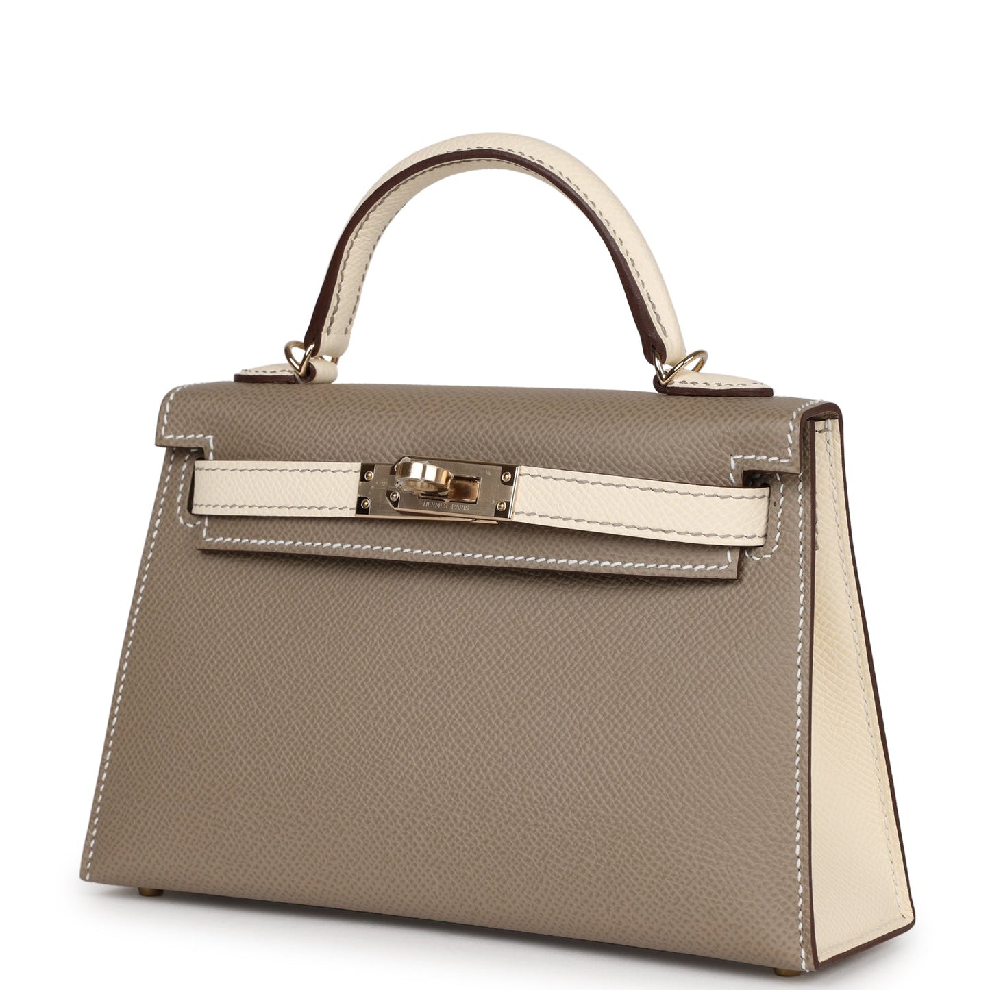 Hermes Kelly 20 Nata and Gris Asphalte Epsom Sellier Gold Hardware