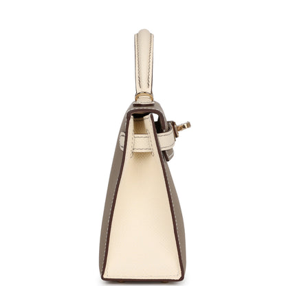 Hermes Kelly 20 Nata and Gris Asphalte Epsom Sellier Gold Hardware
