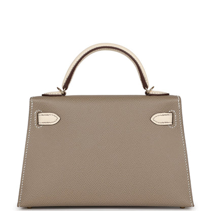 Hermes Kelly 20 Nata and Gris Asphalte Epsom Sellier Gold Hardware