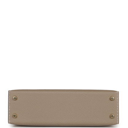 Hermes Kelly 20 Nata and Gris Asphalte Epsom Sellier Gold Hardware