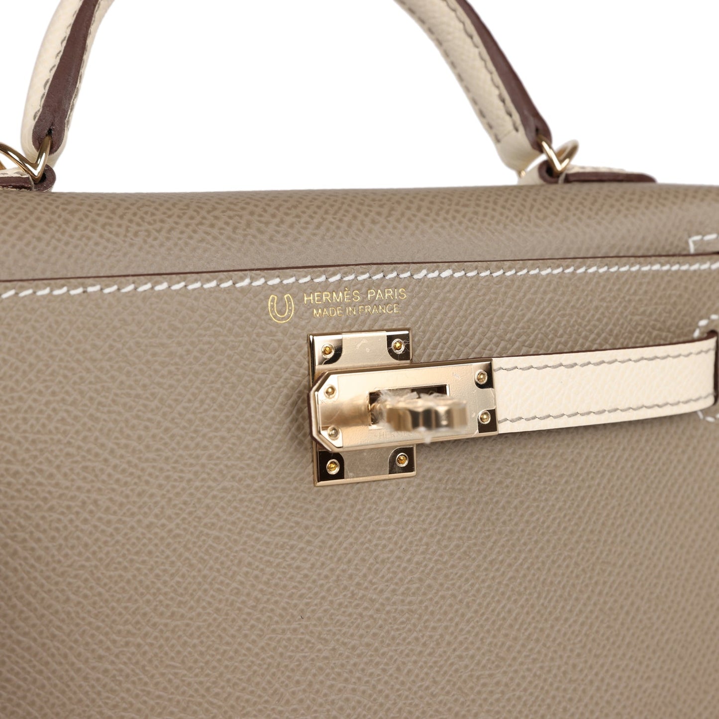 Hermes Kelly 20 Nata and Gris Asphalte Epsom Sellier Gold Hardware