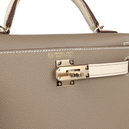 Hermes Kelly 20 Nata and Gris Asphalte Epsom Sellier Gold Hardware