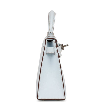 Hermes Kelly 20 Sellier Bleu Brume Chevre Palladium Hardware