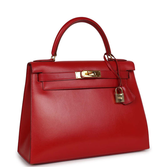 Hermes Kelly 28 Sellier Rouge Vif Box Gold Hardware