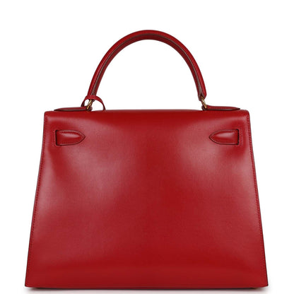 Hermes Kelly 28 Sellier Rouge Vif Box Gold Hardware