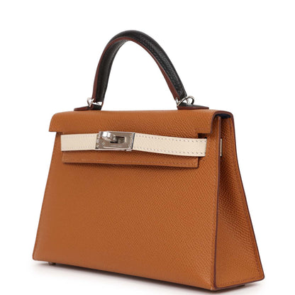 Hermes Kelly 20 Sellier Tri-color Gold, Black and Nata Epsom Palladium Hardware